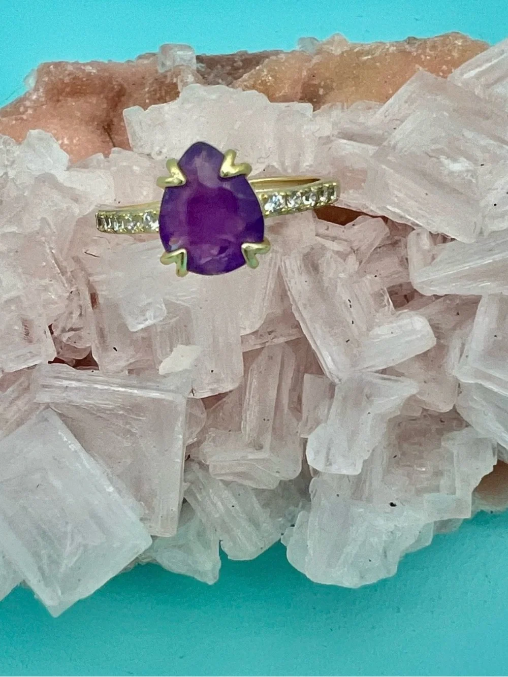 Amethyst Teardrop Adjustable Ring